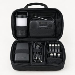Blackout emergency kit with lantern, radio, and power bank