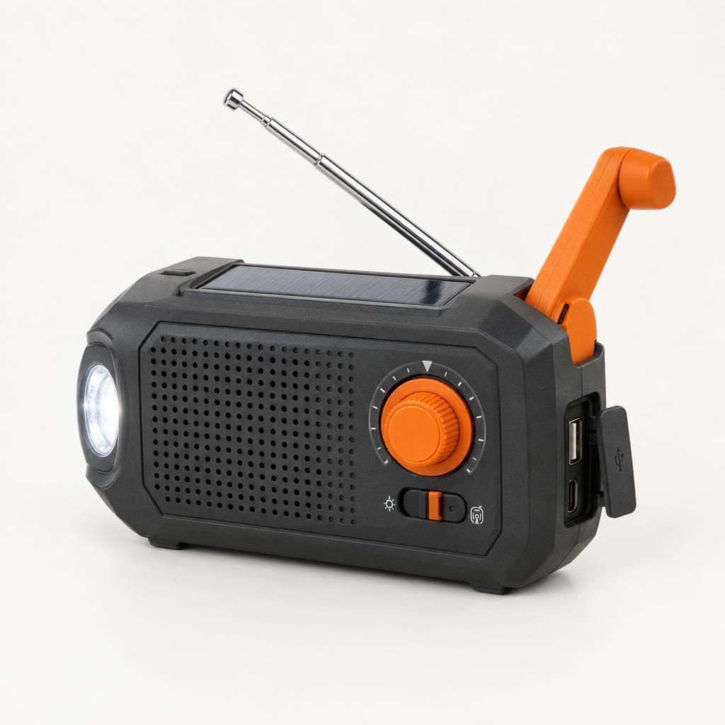 Hand-crank emergency weather radio